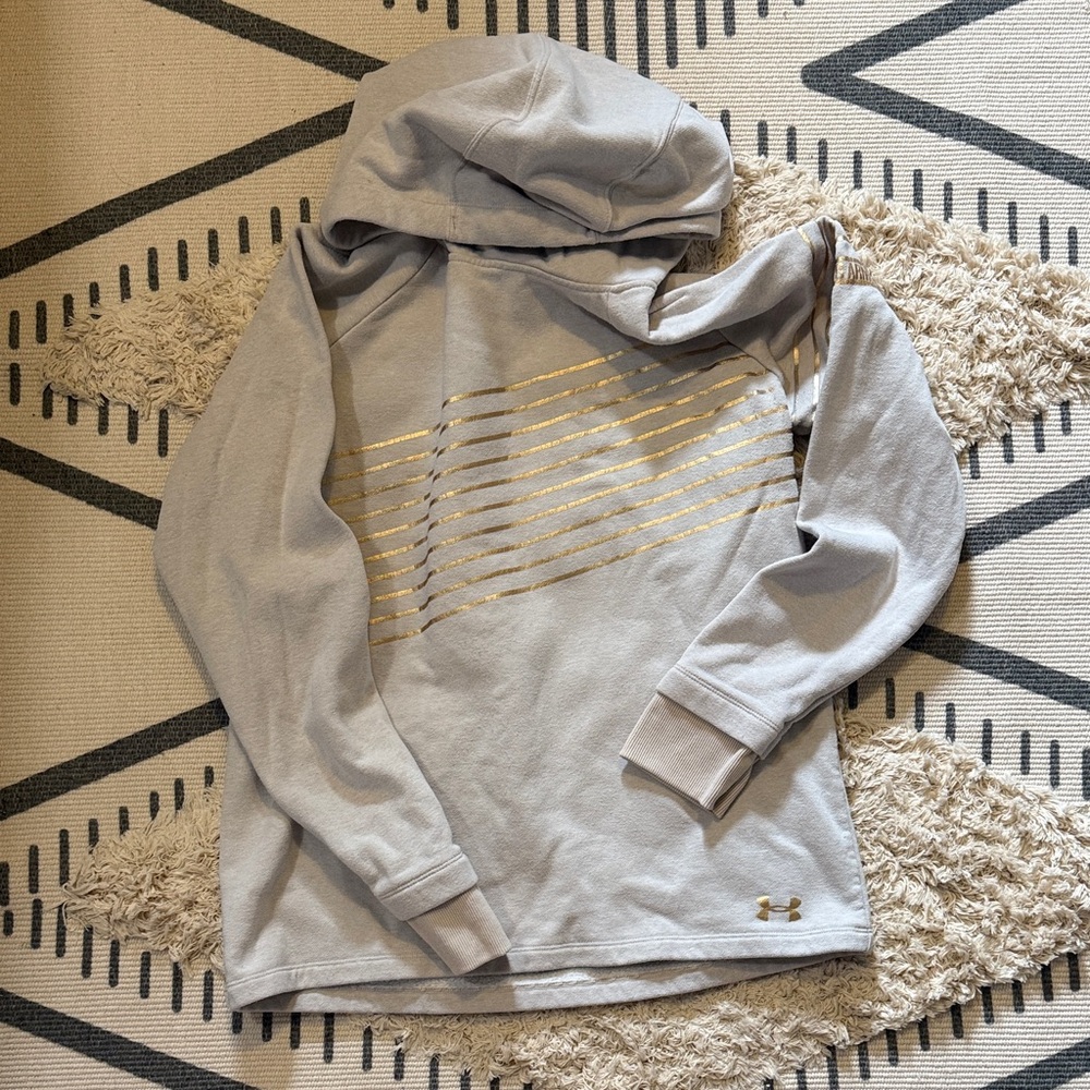 Under Armour Light Gray Hoodie with Gold Stripes